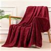 Yebeda Coperta Plaid Pile per Divano e Letto Singolo, 130 x 170 cm | Coperta in Flanella a Motivo Waffle, Leggera, Morbida, Calda, Copridivano, Copriletto per Tutte le Stagioni, Rosso Vinaccia
