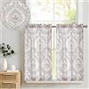 TOPICK Tende vintage in lino, stile rustico, motivo floreale, opache, per cucina, soggiorno, casa di campagna, set da 2 pezzi, grigio su beige, 65 x 115 cm