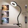 Foneso Lampada da Scrivania con Pinza, 48 LED, 3 Livelli di Luminosità, Blocca 99.9% Luce Blu, Lampada da Lettura per Letto, Libro, Lavoro, Tavolo(Notte Ombra Nera,senza spina)