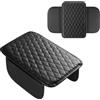 txuzong Copri Bracciolo Auto, Pelle Nera Cuscino per Bracciolo Auto, Multifunzionale Copribracciolo per Auto, con 2 Tasche, Fondo Antiscivolo, Cuscinetto Bracciolo Universale per Auto