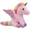 Mislaxy Unicorno Peluche Arcobaleno Multicolore Unicorno Pegasus Kawaii Morbido Bambola Dettagliato con Ali di Corno e Coda Arcobaleno Regalo Compleanno Natale, 23CM (Rosa)