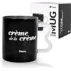 Fisura - Tazza da caffè in vetro con scritta "Crème". Tazza in borosilicato nera con manico originale trasparente. Bicchiere per tè o caffè. Capacità 410 ml.