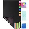CHMMY Lavagna Nero Magnetico Cancellabile Lavagna Autoadesiva 45 * 100 cm, 6 Gessetti Colorati Senza Polvere, 6 Magneti, Stoffa, Tangram, Porta Gesso, Porta Pennarello Magnetico Nero