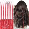 Wennalife WENNAILIFE - Tinsel per capelli, 1200 ciocche di extension glitterate, resistenti al calore, accessori per feste, cosplay, 122 cm, colore: rosso