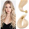 Benehair Extension Capelli Veri Cheratina Biondo Chiaro e Sbiancante U-tip Hair Extension Cheratina Capelli Veri Umani Lisci Remy Keratina Invisibile 25 ciocche 35cm