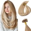 TESS Extension con Cheratina Capelli Veri 25 Ciocche 25g #12/613 Castano Chiaro/Biondo Luminoso, 100% Human Hair Naturali Bonding Extensions 55cm