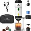 ALNOTEC Bianca-Caffettiera Espresso Portatile 20 Bar Ricaricabile Macchina da Caffè Auto-Riscaldante Compatibile Capsule NES, DG & Caffè Macinato Caricatore USB, 220 V e Auto Custodia + Supporto di
