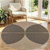 Capslpad Tappeto da soggiorno, rotondo, 120 x 120 cm, aspetto iuta, naturale, lavabile, antiscivolo, per soggiorno, camera da letto, ufficio, colore nero