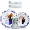 Sorrisini Set Stoviglie riutilizzabili adatte per microonde, Piatti in plastica con piatto, ciotola, posate, bicchiere, Set stoviglie in plastica per bambini, Frozen