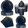 Nkaiso 50Pcs Blu Navy Oro Stoviglie per Feste di Compleanno-10 Ospiti | 10 x 23cm & 10 x 18cm Piatti Carta Usa e Getta Eleganti, 10 Bicchieri, 20 Tovaglioli - per Festività Feste Decorazioni