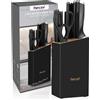 hecef set di 7 di pezzi coltelli con ceppo in legno e forbici da cucina, manico speciale curvo, Set di coltelli acciaio inox per chef e appassionati di cucina, nero