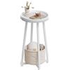 HOOBRO Tavolino da Caffè a 2 Livelli, Comodino con Cesto in Tessuto Beige, Bordo Protettivo, Tavolino Porta Telefono per Piccoli Spazi, Soggiorno, Camera da Letto, Dormitorio, Bianco EWW183BZ01