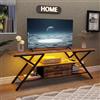 Trironsun Mobile TV rustico fino a 55 pollici, consolle TV con luce LED, scaffale TV, 2 ripiani, cassetti in tessuto, centro di intrattenimento per camera da letto, soggiorno