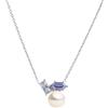 Secret & You Shelley Collana con Ciondolo Donna | Perle Coltivate d'acqua Dolce a bottone da 6-6,5 mm, zirconi cubici tanzanite e spinello blu naturale | Argento Sterling 925 placcato Rodio