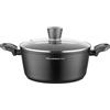 FLORINA Pentola in alluminio (4 l) diametro 24 cm con coperchio in vetro - antiaderente pentola a induzione - ovale ideale per fornelli a induzione, a gas e fornelli elettrici (nero)