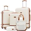 COOLIFE Set Valigie,Set di Valigie,Trolley da Viaggio con 4 Rotelle Girevoli a 360° TSA Serratura 1 zaino da viaggio e 1 Borsa da toilette Incluso (Albicocca/Bianco, Set da 5 Pezzi)