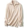 Ciovkis Maglione da donna in lana merino 2025 Autunno Inverno Polo V Scollo 1/4 Zip Maniche lunghe Maglione lavorato a maglia, beige., XL