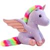 Mislaxy Unicorno Peluche Arcobaleno Multicolore Unicorno Pegasus Kawaii Morbido Bambola Dettagliato con Ali di Corno e Coda Arcobaleno Regalo Compleanno Natale, 23CM (Viola)