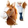 HollyHOME Cavallo Bastone con Suono Giocattolo Farcito Cavalluccio con Bastone, 91,4cm, Marrone Scuro