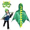 KEEBAX Mantello Di Dinosauro per Bambini: Costumi Carnevale Dinosauro 2pz Costume Dinosauro con Maschera Cappuccio Costumi Mantello di Drago Vestiti per Giochi Carnevale Halloween Cosplay