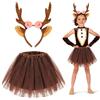 Meleager Costume Renna/Unicorno/Sirena Bambina, Cerchietto e Tutu Gonna Marroni/Rosa/Viola, Vestito da Animale Ragazza per Natale, Carnevale, Halloween, Feste di Compleanno