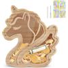 wooshwa Salvadanaio in Legno Riutilizzabile, Risparmio Soldi, Salvadanaio Personalizzato con Pennarello & Adesivi Colorati - Unicorno