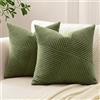 Sungeek 2 Pezzi Federe Cuscini 40x40 in Morbido Velluto a Coste, Fodere per Cuscini Decorativi con Motivo a Strisce e Patchwork Pinwheel Copricuscini Cuscino per Divano Letto Soggiorno, Verde Oliva