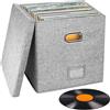 Easyhomie Scatola portaoggetti per dischi in vinile, per dischi da 7 e 12 pollici, grande capacità, per un massimo di 90 dischi, pieghevole e portatile (grigio)