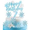 mciskin Set di candeline di compleanno Frozen con numero 7, decorazioni per torta a forma di fiocco di neve numero 7 per torta, decorazioni per torta Frozen, candeline blu a forma di fiocco di neve per torta