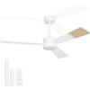 Noaton® Lepus bianco/legno naturale, Ventilatore da Soffitto con Luce, Telecomando, LED Dimmerabile, 3 Temperature di Colore, Timer, con Motore DC, 6 Velocità, Ø132 cm, Silenzioso, Asta di Prolunga