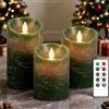 PinnWaa Candele LED, [Set di 3] Candela a Batteria a LED Senza Fiammacon Timer Telecomando Fiamma Tremolante, Luce Bianca Calda, Lumini LED Elettriche, Dimmerabili per Casa Festival Decorazioni-Verde