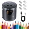 Solinorex Temperamatite Elettrico Portatile, Temperino Elettrico,Temperino con 2 Taglie e 6 Lame di Ricambio, per Matite 6-12mm, Temperino con Serbatoio, Alimentato a Batteria/USB,per Scuola,Aula,Ufficio,Casa