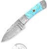 Perkin Coltello damascato, coltello da caccia, fatto a mano, damascato, 19,3 cm, manico turchese