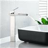 XWIHTR Rubinetto da bagno a cascata, rubinetto da bagno in acciaio inox e ottone, risparmio idrico, rubinetto per lavabo; bocca calda e fredda, rubinetto per lavabo a una maniglia (spazzolato-h)