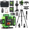 Lambluefly Livella Laser con Treppiede,Livella Laser Autolivellante 360 con 2x4800mAh Batterie & Indicatore LED, 4X 360 °Livello Laser,16 Linee Laser Verde/APP/Telecomando/IP54 Impermeabile