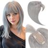 Elailite 20cm Hair Topper Donna Capelli Veri Clip Grigio Chiaro Toupee Toupet 30g con Frangia Silk Base 7cm*13cm Colore Nuovo 2025