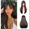 Fulang Hair - Parrucca lunga con capelli lisci castani per donne, parrucca da donna castano scuro, parrucca sintetica naturale con frangia (castano scuro)