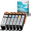 realpaper Set di 6 cartucce originali Canon Setup PGI-580/CLI-581 con blu fotografico, adatte per stampanti Canon Pixma TS8250 TS8350 (a) TS8351 (a) TS9150 [+ 25 fogli di carta fotografica della marca