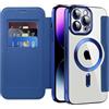 IMEIKONST Cover Magnetica per iPhone 14 Pro Max con Scomparto per Carte, [Compatibile con MagSafe] [Blocco RFID] Custodia Portafoglio Trasparente Case per iPhone 14 Pro Max. Blu Scuro JDCX