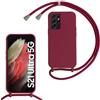 FERLAN Custodia per Samsung Galaxy S21 Ultra Cover con Cordino,Rosso | Custodia con Laccio Collana Tracolla Regolabile Sottile Silicone Morbido TPU Bumper Antiurto AntiGraffio Protettiva Case