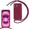 Belzsxy Cover per iPhone 16 con Cordino, Custodia con Laccio Collana Tracolla Collo Liquido Silicone Antiurto TPU Antiurto AntiGraffio Case,Rosso