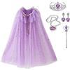 Skyllc Mantello da principessa per bambini, mantello in tulle glitterato con corona, collana, orecchini, bacchetta magica, costume per ragazze, carnevale, cosplay, Halloween (viola)