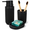 Relaxdays Set di Accessori da Bagno in Poliresina Nero, Dispenser, Ciotola e Bicchiere, 17,5x6,5x6,5 cm