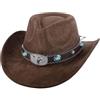 TOLASTO Cappello da cowboy per uomo e donna, traspirante, con fascia interna regolabile (56-58 cm), stile occidentale con tesa di 7 cm, per esterni, marrone, M