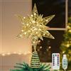 Lewondr Puntale per Albero di Natale a Forma di Stella, 11 Puntale con Base Spirale Telecomandato Alimentato da USB o a Batteria, 8 modalità di Luce per Natale con Timer, Oro Champagne