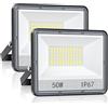 ANNIFUNLY Proiettore LED da Esterno 50W 5000 lumen Potente Faretto LED da Esterno 6500K Bianco Freddo, IP67 Impermeabile Proiettore LED da Esterno per Giardino Garage Patio Cortile Officina, 2 Pezzi