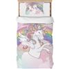 Caregchrisj Copripiumino 90 x 190 cm, per bambine e ragazze, set da letto singolo, rosa arcobaleno, unicorno, in microfibra, copripiumino con chiusura lampo + 1 federa 40 x 60 cm