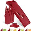 Börner Affettaverdure V1 (Set Iniziale) - Affettatrice a V con 4 Inserti & Portaverdure - Mandolina Regolabile per Verdure & Frutta - Tagliaverdure per Fette, Strisce & Cubetti - Rosso