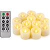 CANDLE IDEA Set di 12 lumini votivi a LED senza fiamma, con telecomando, funzionamento a batteria, set di 12 lumini elettrici per esterni, candele con timer per Natale, decorazioni natalizie (batterie incluse)