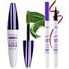 LYSdefeu Set di Mascara 5D Verde in Seta e Eyeliner Liquido Rosso, Eyeliner Liquido Impermeabile e Resistente agli Smaghi, Mascara Volumizzante a Lunga Durata per Ciglia Lunghe e Curvate per Feste, Trucco